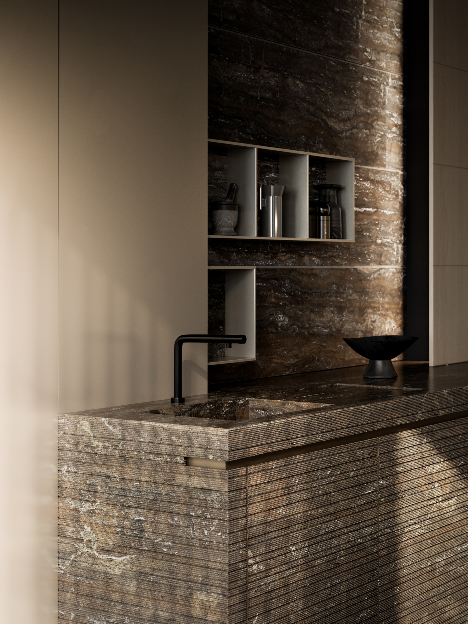 cucina con boiserie in pietra 